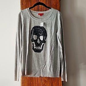 NWT Saks Fifth Ave Skull 💀 Skully Sweater Gray Size L punk